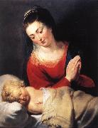 RUBENS, Pieter Pauwel Virgin in Adoration before the Christ Child f oil painting on canvas